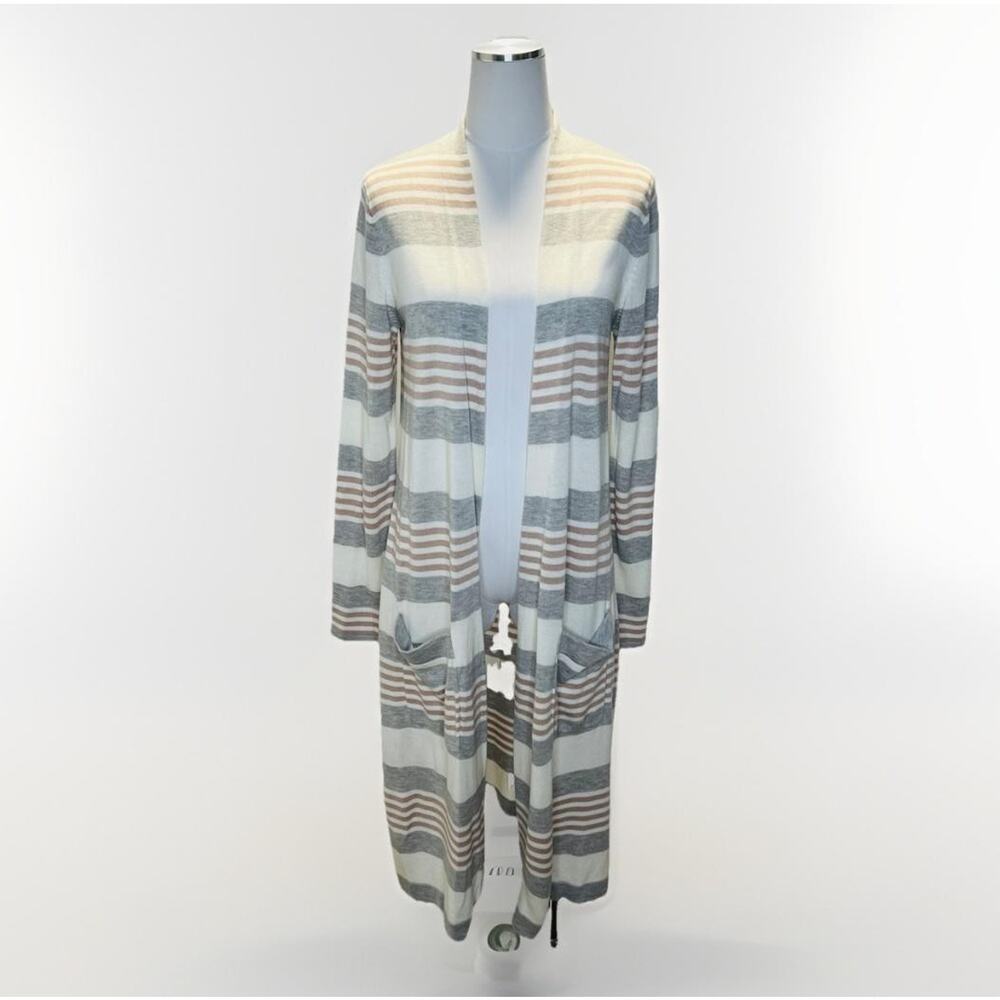 Laurie Felt Cardigan Womens Medium Striped Long Open Knit Sweater Cashmere blend